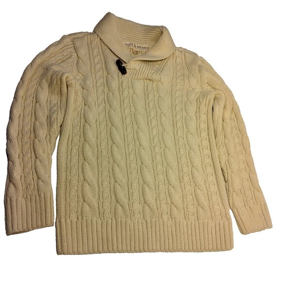 Hope & Henry Sweater Youth Kids XS Shawl Collar Organic Cotton Cable Knit Cream - Picture 3 of 14